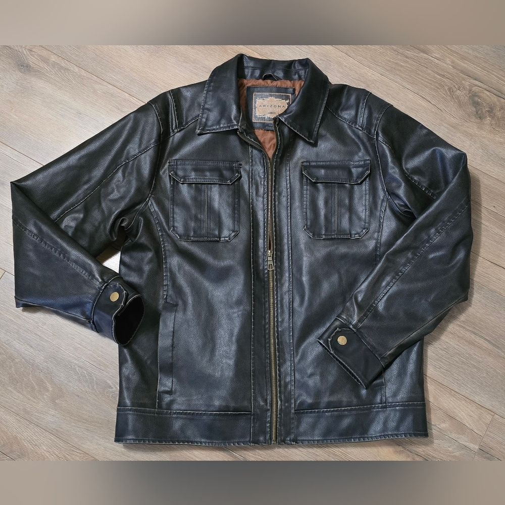 Vintage Y2k Arizona Jean Company Dark Browm Faux Leather Jacket